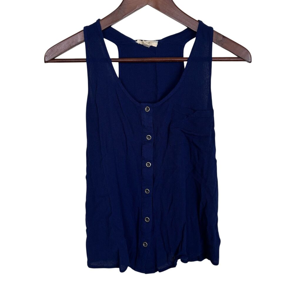 E & M Blue Button Front Tank Top Women's Small